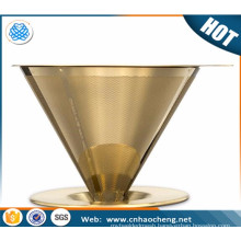 stainless steel 304 titanium coated gold color pour over coffee dripper / cone coffee filter